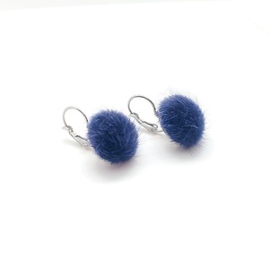Σκουλαρίκια ατσάλινα κρεμαστά με γούνα μπλε - 12mm - μικρά, ατσάλι, κρεμαστά, φθηνά - 2