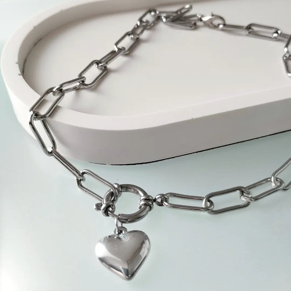 Κολιέ από ατσάλι silver heart μήκους περ.41 cm - καρδιά, επάργυρα, κοντά, ατσάλι, μενταγιόν - 2