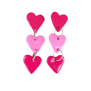 Σκουλαρίκια καρφωτά καρδούλες Αγίου Βαλεντίνου με πολυμερικό πηλό / μεσαίο μέγεθος / ατσάλι / Twice Treasured - καρδιά, πηλός, κρεμαστά, καρφάκι, αγ. βαλεντίνου