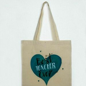 Πάνινη τσάντα για δάσκαλο με μακρύ χερούλι, ζωγραφισμένη στο χέρι κατόπιν παραγγελίας. - ύφασμα, ώμου, tote