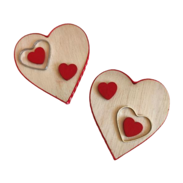 Σετ δύο τεμαχίων ξύλινες καρδιές μαγνητακια 4cm - ξύλο, βαλεντίνος, διακοσμητικά, μαγνητάκια, αγ. βαλεντίνου