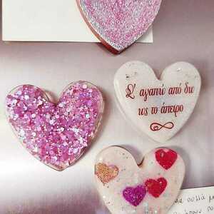 Καρδιά μαγνητάκι με μοβ γκλίτερ - καρδιά, γκλίτερ, σε αγαπώ, μαγνητάκια, αγ. βαλεντίνου - 4