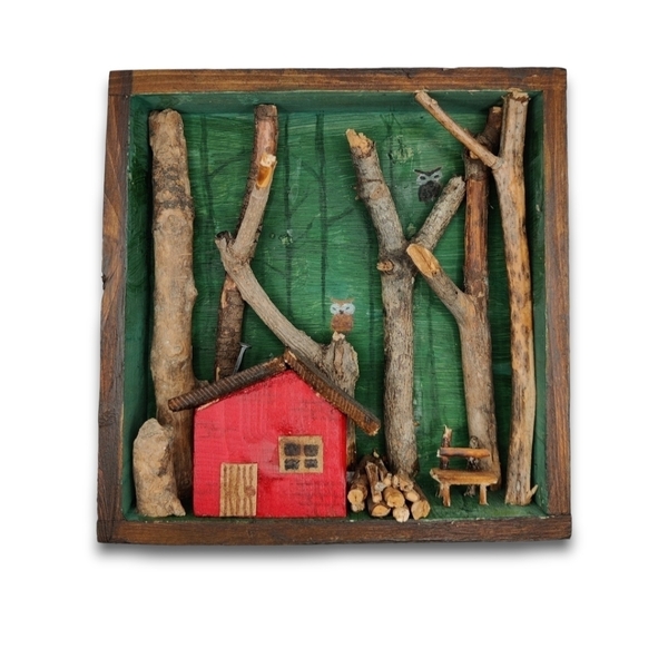 ξύλινο καδράκι 14x14 Into the woods - ξύλο, πίνακες & κάδρα, σπιτάκι, διακοσμητικά