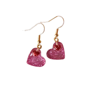 Σκουλαρίκια ροζ καρδούλες από υγρό γυαλί. - γυαλί, καρδιά, κοσμήματα, αγ. βαλεντίνου, δώρα για γυναίκες