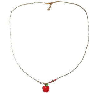 Ατσάλινο επιχρυσωμένο κολιέ με κόκκινο μήλο μίνι καρδιές και κρυσταλλάκια 50cm - γυαλί, μέταλλο, κοσμήματα, βαλεντίνος