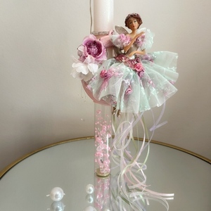 Λαμπαδα πριγκίπισσα με χειροποίητο φόρεμα και λουλούδια - κορίτσι, λουλούδια, λαμπάδες, πριγκίπισσες, νεράιδες