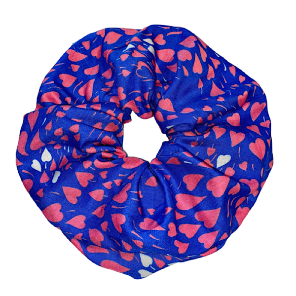 Valentine scrunchie λαστιχάκι μπλε με καρδιές normal size - ύφασμα, καρδιά, αγ. βαλεντίνου, λαστιχάκια μαλλιών