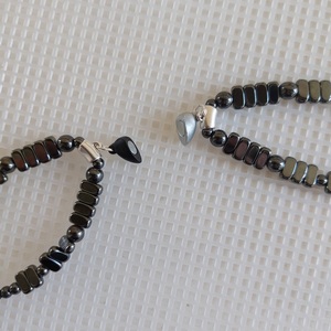 Βραχιόλια σετ με καρδούλα μαγνήτη σε μαυρο-ασημι για ζευγαρι - ημιπολύτιμες πέτρες, πέτρα, καρδιά, κοσμήματα, χεριού - 3