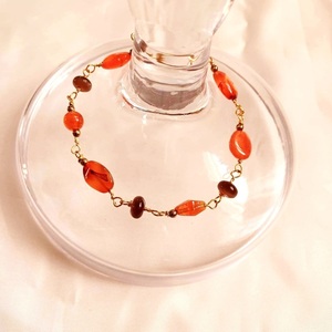 Βραχιόλι ροζάριο 21εκ ,με πορτοκαλί γυάλινες πέτρες /μάτι γάτας και σύρμα ορείχαλκου. - ημιπολύτιμες πέτρες, γυαλί, ατσάλι, σταθερά, χεριού - 2