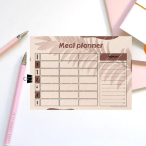 Εβδομαδιαίο meal planner με λίστα για ψώνια | Aesthetic leaves - κάρτες, φύλλα εργασίας