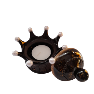 Βαζάκι Crown με υγρό γυαλί μαύρο - χρυσό - λευκές χάντρες - βάζα & μπολ, κορώνα, ρητίνη, σπίτι, εποξική ρητίνη - 3