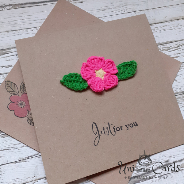 Ευχετήρια κάρτα με πλεκτό φούξια λουλούδι - λουλούδια, γενέθλια, επέτειος, ημέρα της μητέρας - 4