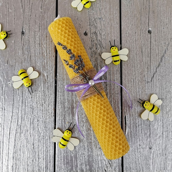 Χειροποίητη Πασχαλινή λαμπάδα από αγνό μελισσοκέρι λεβάντα - λαμπάδες, για ενήλικες, για εφήβους - 3