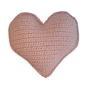 Μαξιλάρι πλεκτό, ροζ/μωβ , σε σχήμα καρδιά, από 100% ανακυκλώσιμο βαμβάκι. 28x28cm - καρδιά, μαξιλάρια
