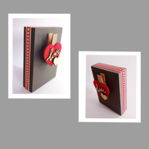 Ξύλινο επιτραπέζιο διακοσμητικό σημειώσεων γκρι, κοκκινο 16*11*4εκ.παχος - ξύλο, διακοσμητικά - 2