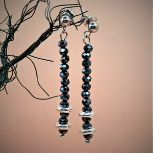 Σκουλαρίκια μακριά με κρύσταλλα blue/black-4εκ - ημιπολύτιμες πέτρες, μακριά, κρεμαστά, καρφάκι, δώρα για γυναίκες - 2
