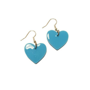 Σκουλαρίκια από ρητίνη καρδιές 2.3 εκ. σε γαλάζιο - γυαλί, ρητίνη, κρεμαστά, γάντζος, φθηνά - 2