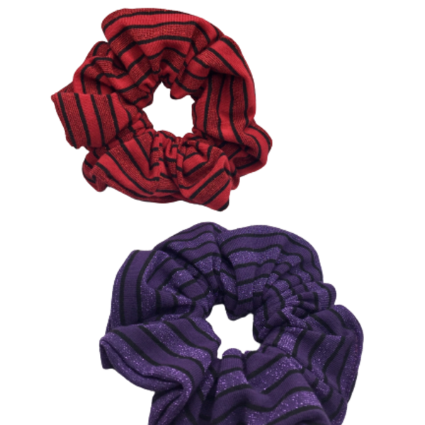 Σετ υφασμάτινα λαστιχάκια scrunchies ''red & purple'' μεσαίου μεγέθους (medium) 2 τμχ - ύφασμα, κορίτσι, για τα μαλλιά, λαστιχάκια μαλλιών - 2