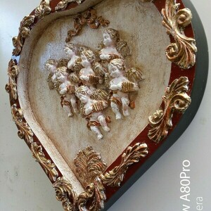 Ξύλινη, επιτοίχια καρδιά, διακοσμημένη με αγγέλους Ρομαντικη διακοσμηση - πίνακες & κάδρα - 4
