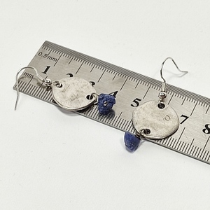 Σκουλαρίκια επάργυροι δίσκοι με μπλε χάντρα - επάργυρα, κρεμαστά, γάντζος, zamak - 3