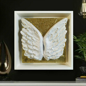 Φτερά αγγέλου διακοσμητικό από ξύλο και γύψο χειροποίητο 24Χ24εκ. "Angel wings" - ξύλο, δώρο, διακοσμητικά, δώρο έκπληξη - 2