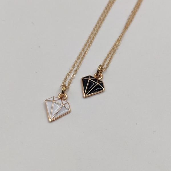 Κολιέ διαμάντι με αλυσίδα σε χρυσό χρώμα - charms, κοντά, ατσάλι, ελαφρύ - 2