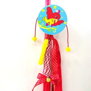 Λαμπάδα κόκκινη 30εκ χ7εκ μουσικό τυμπανάκι με πουλάκια και κόκκινη κορδέλα - λαμπάδες, για παιδιά
