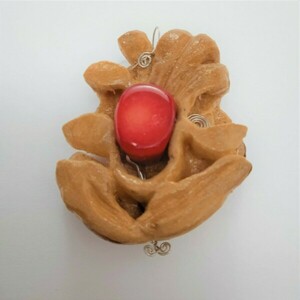 " Αγαύη " Ξυλόγλυπτο κρεμαστό λαιμού από Ξύλο Ελιάς με Κοράλλι δεμένο με Ασήμι 925 - ασήμι, ημιπολύτιμες πέτρες, ξύλο, λουλούδι, μενταγιόν - 2