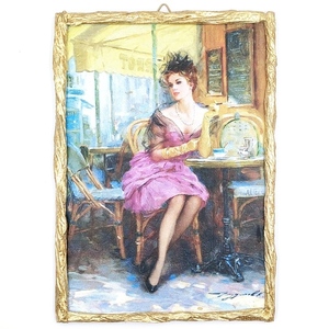 Διακοσμητικό χειροποίητο καδράκι από ξύλο με γυναικεία ροζ φιγούρα - vintage, πίνακες & κάδρα, δώρα για γυναίκες