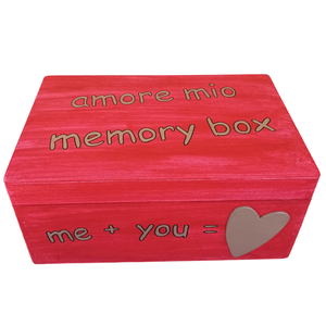 Ξύλινο χειροποίητο Amore Mio Memory Box - Κόκκινο/Ροζ χρυσό - 30*20*13,5εκ. - ξύλο, διακοσμητικά