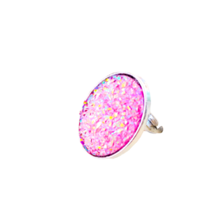 Δαχτυλίδι με ροζ ιριδιζον στρας - ορείχαλκος, επάργυρα, χάντρες, μεγάλα, αυξομειούμενα