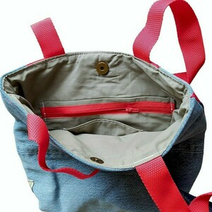 Χειροποίητη υφασμάτινη τσάντα tote ώμου με μοτίβο ρόμβων - ύφασμα, ώμου, μεγάλες, all day, tote - 3