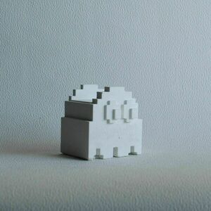 Διακοσμητικό Γλαστράκι PacMan Ghost από Λευκό τσιμέντο 9 cm | Concrete Decor - τσιμέντο, διακοσμητικά