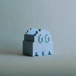 Διακοσμητικό Γλαστράκι PacMan Ghost από τσιμέντο Γαλάζιο 9 cm | Concrete Decor - τσιμέντο, διακοσμητικά