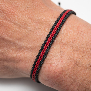 Μακραμέ βραχιόλια ανδρικά μαύρα με κόκκινο, χειροποίητα βραχιόλια γυναίκα - Macrame bracelet mens black with red, handmade bracelet womens - νήμα, μακραμέ, boho, χεριού, αυξομειούμενα - 3