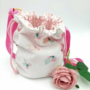 Παιδική τσάντα πουγκί απαλές πεταλούδες 28x24 - ύφασμα, πουγκί, χιαστί, πάνινες τσάντες, μικρές