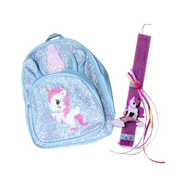 Λαμπάδα μονόκερος 30εκ με backpack θαλασσί - κορίτσι, λαμπάδες, σετ, μονόκερος, για παιδιά