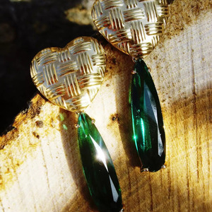Emerald crystal hearts - γυαλί, ατσάλι, κρεμαστά, μεγάλα, καρφάκι