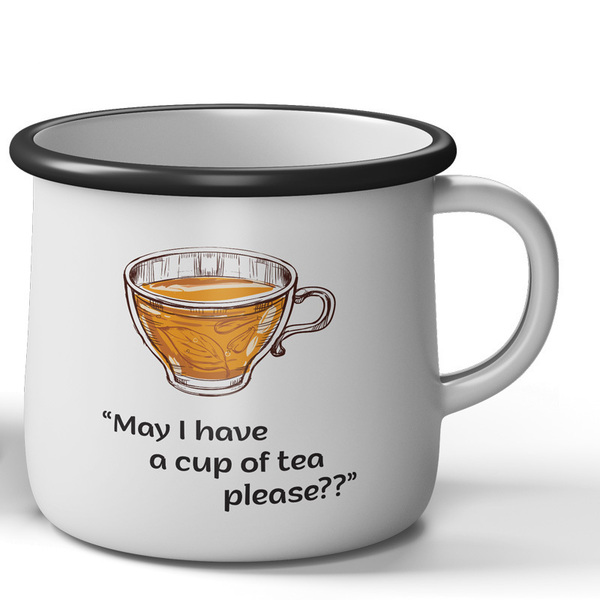 Κούπα εμαγιέ 12oz "Cup of tea" - πορσελάνη, κούπες & φλυτζάνια, κεραμική κούπα