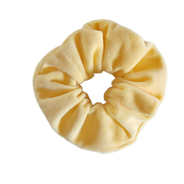 Χειροποιητο Υφασμάτινο Λαστιχάκι μαλλιών Scrunchie κοκαλάκι Βελούδο σε Κίτρινο απαλό χρώμα medium size 1τμχ - ύφασμα, βελούδο, λαστιχάκια μαλλιών, δώρο γεννεθλίων, velvet scrunchies
