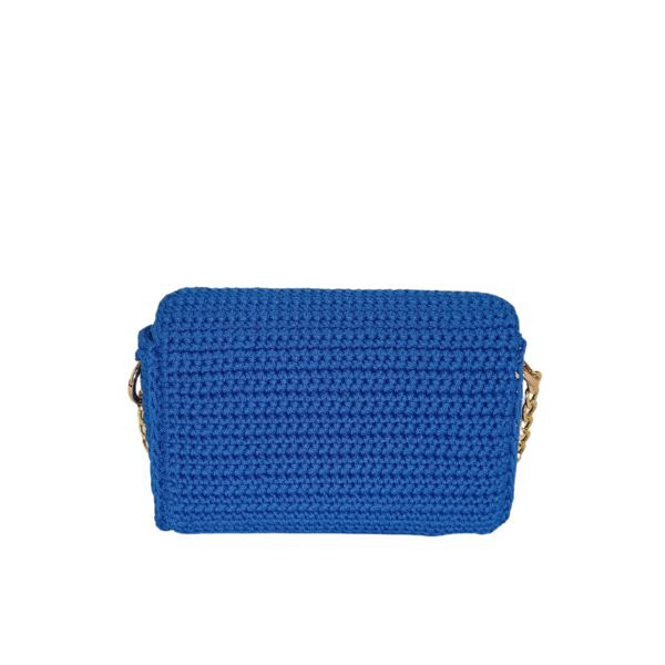 Βραδινή πλεκτή τσάντα με χρυσές λεπτομέρειες, μπλε - νήμα, clutch, ώμου, πλεκτές τσάντες, βραδινές - 3
