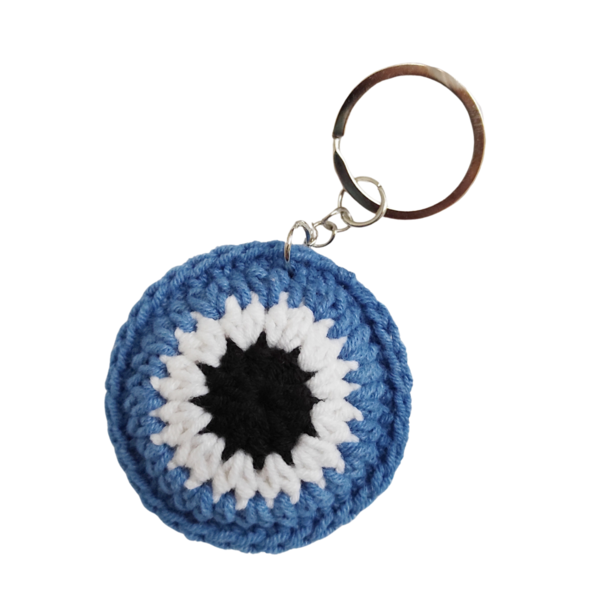 Πλεκτό ματάκι μπρελόκ 6 εκ. evil eye μπλε δωρο για νεογέννητο - κλειδί, πλεκτά, αυτοκινήτου, σπιτιού