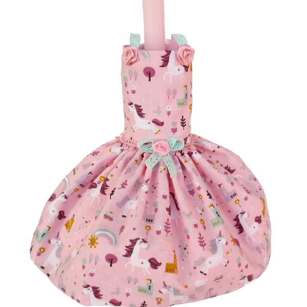 Λαμπάδα με βαμβακερό φόρεμα "Unicorn" με ροζ κερί 40cm - κορίτσι, λαμπάδες, μονόκερος, για παιδιά - 2