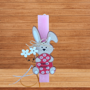 Χειροποίητη λαμπάδα αρωματική πλακέ με ξύλινο στοιχείο κουνελάκι που γράφει Happy Easter. - κορίτσι, λαμπάδες, για παιδιά, πρώτο Πάσχα, για μωρά - 4