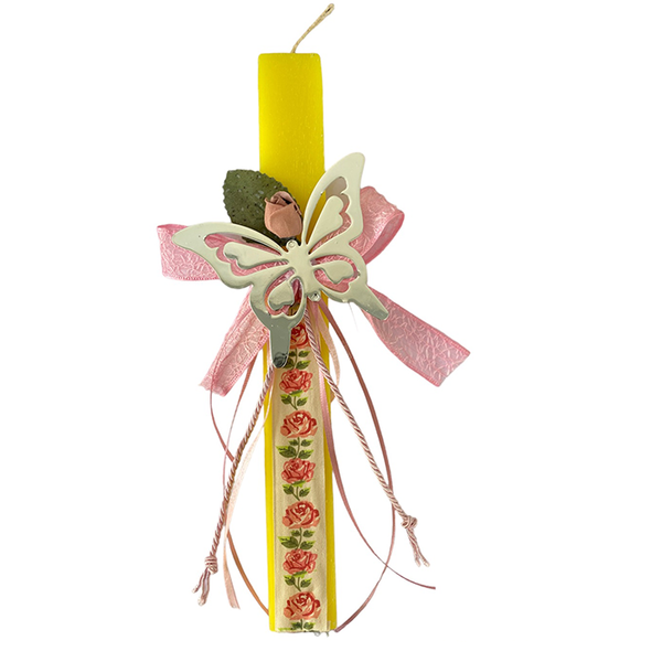 Πασχαλινή Χειροποίητη Αρωματική Λαμπάδα Κίτρινη με Πεταλούδα 29εκ. - κορίτσι, λουλούδια, λαμπάδες, για παιδιά, για εφήβους