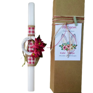 Λαμπάδα λευκή οβάλ με ξύλινο ανοιξιάτικο στεφανάκι ( 38 χ 3 εκ. ) - κορίτσι, λουλούδια, λαμπάδες, για ενήλικες, για εφήβους - 2
