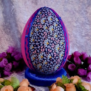 Χειροποίητο Πασχαλινό αυγό από βαμβακερό ύφασμα σε αποχρώσεις του ροζ και μπλε φλοραλ . Υψος 14 cm. - διακοσμητικά, πασχαλινά αυγά διακοσμητικά, πασχαλινά δώρα, διακοσμητικό πασχαλινό - 2