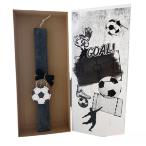 Πασχαλινή αρωματική λαμπάδα 29 εκ. με ξύλινο μπρελόκ μπάλα σε χάρτινο εκτυπωμένο κουτί. - αγόρι, λαμπάδες, ποδόσφαιρο, για εφήβους, σπορ και ομάδες