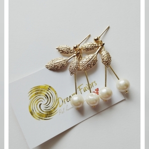 "Golden Leaf Earrings" κρεμαστά σκουλαρίκια - ασήμι, μικρά, κρεμαστά, πέρλες, γάντζος - 4