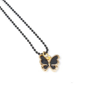 Κολιέ με αλυσίδα καζανάκι και μεταλλική πεταλούδα - μαύρη - charms, πεταλούδα, μακριά, μπρούντζος, φθηνά - 3